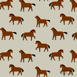 Корничневые лошади на светло сером- бесшовный паттерн