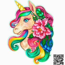 Деревянный фигурный пазл Радужный единорог. Иллюстрация и векторная резка