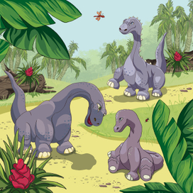 Динозавры. Семейство диплодоков на прогулке