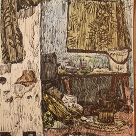 Судняя лавка перед русской печью 