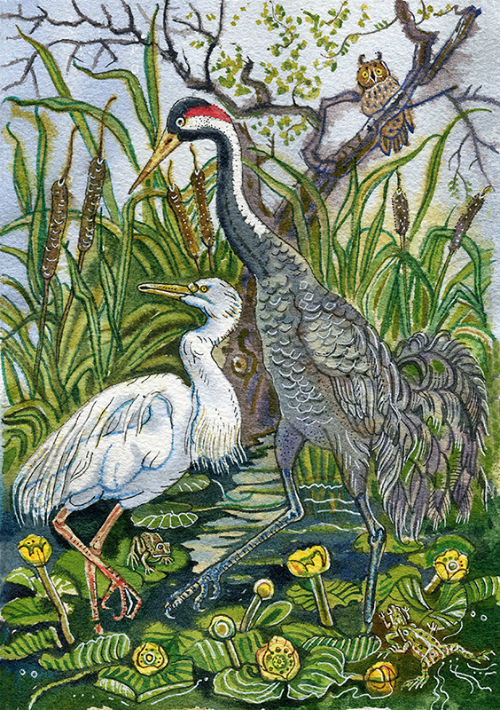 Журавль и цапля. Сказка В. Даля