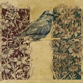 Цветочная композиция с птицей