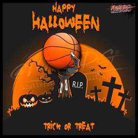 Иллюстрация на Хэллоуин. Рука из могилы и мяч