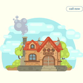 Домик Викингов в стиле "флэт" для одностраничного сайта.