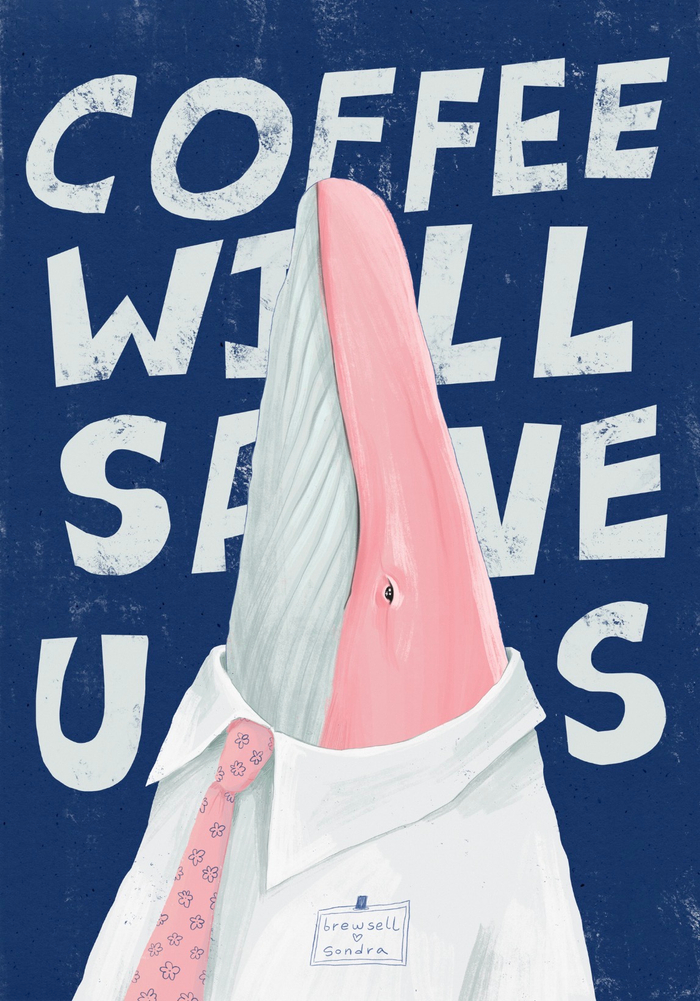 Открытка с китом для кофейни Brewsell