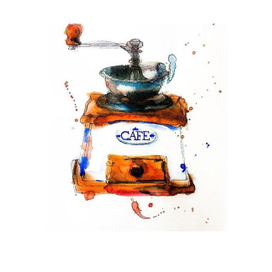 Кофемолка в акварельной технике