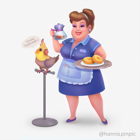 Веселая официантка с пончиками