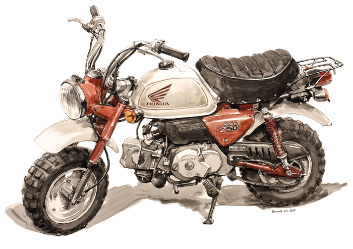 мокик Honda Monkey Z50, натурная зарисовка