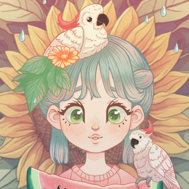 Девочка с попугаями