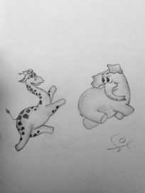 Наглый слон улепетывает от разъяренного толстого жирафа