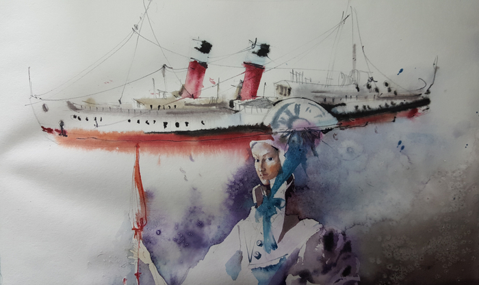 акварель из серии "Женщины с кораблями на головах", лист 1 
