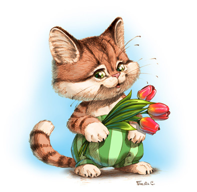 Котёнок с тюльпанами