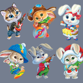 Новогодние зайчики и котик