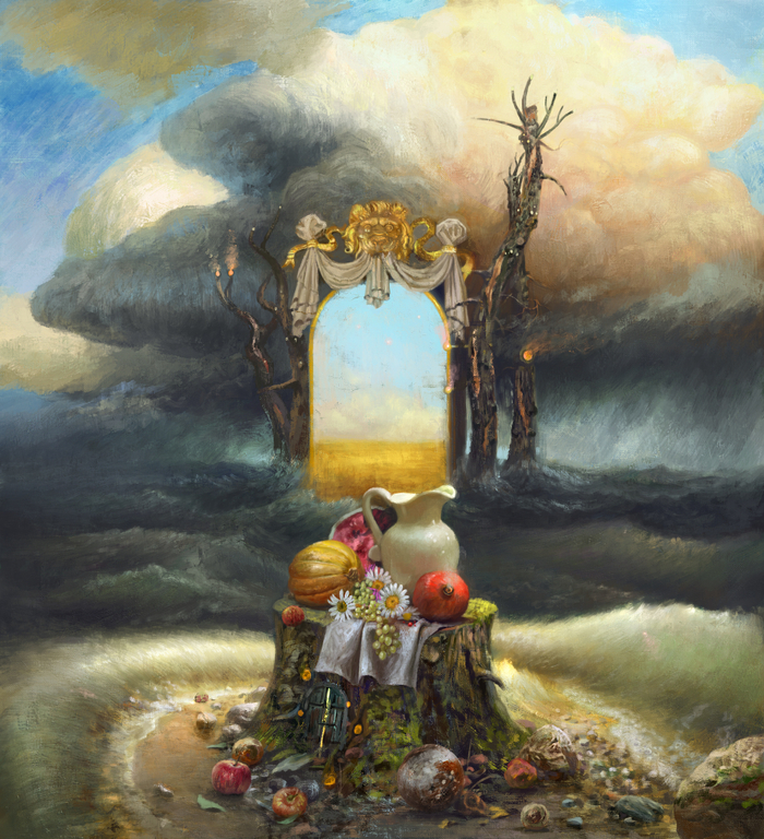 Натюрморт с порталом и деревьями