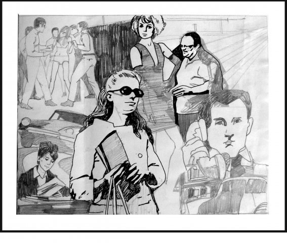 Дама в очках, с ружьем, на белом авто