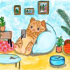 котик с телефоном 