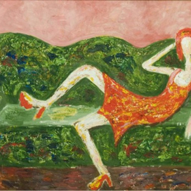 дама на зеленом диване