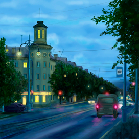 Июнь, вечер, дом с башней