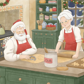 Санта и миссис Клаус пекут печенье