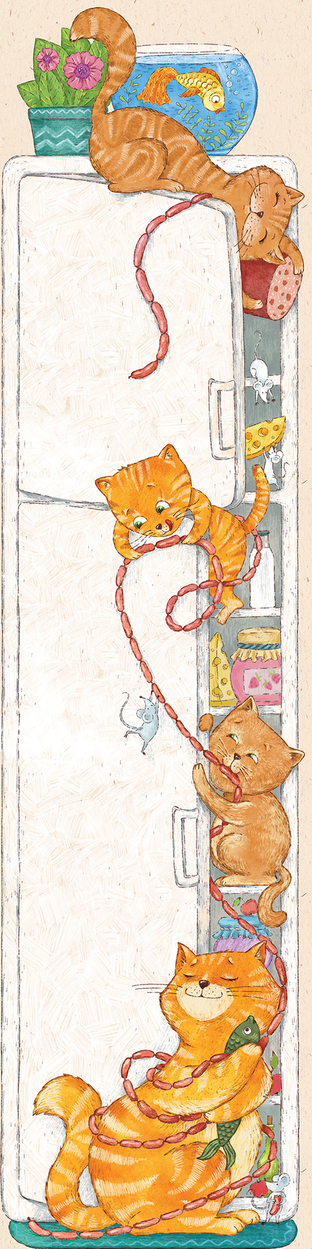 иллюстрация для детского ростомера "коты воруют сосиски"