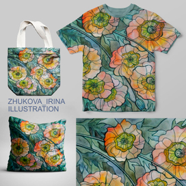 Маки. Паттерн для печати на ткани.