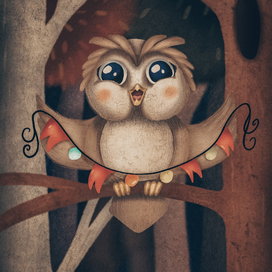 Сова в сосновом лесу