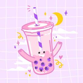Kawaii bubble tea illustration for cafe