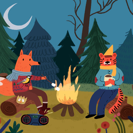 Тиг и лисенок на пикнике