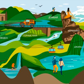 Flat иллюстрация. Виды Кавказа