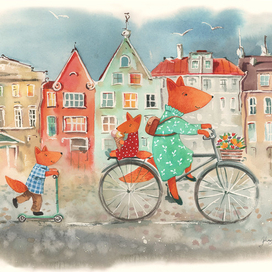 Лисы на велосипеде.