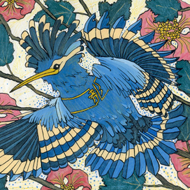 Иллюстрация для календаря "Животные.Цветы.Китай." Удод