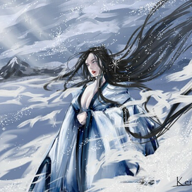 Иллюстрация к японской народной сказки "Снежная женщина".