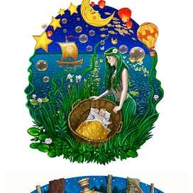 Сон ребенка. Ножи,солонка, перечница и самовар на перевёрнутом столе.