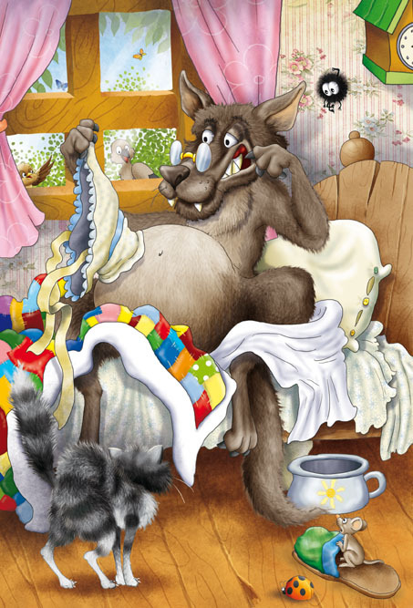 ...проглотил волк бабушку и улёгся на кровать...