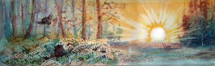 Приключения ёжика в закатном лесу