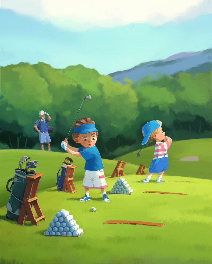 Julian and Eli on the driving range hitting drives