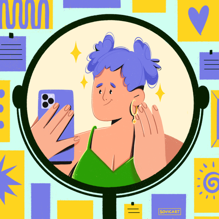 Иллюстрация девушка в зеркале 