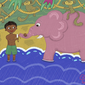 Boy taming an elephant