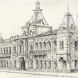 Архитектурные зарисовки Ростова. здание в неорусском стиле.