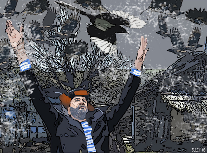 Иллюстрация к сборнику рассказов Г. Рудягина. Смешан. техника.