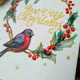 Новогодний венок со снегирем