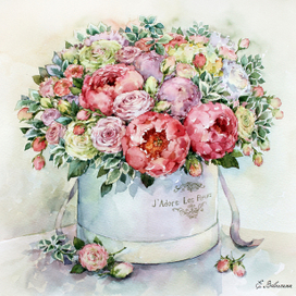 Нежный букет в шляпной коробке