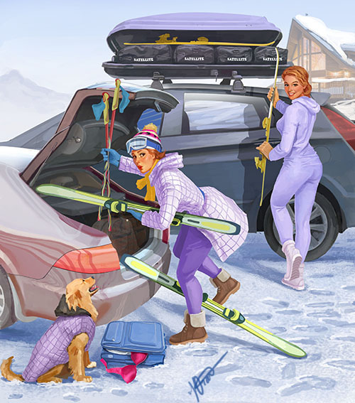 Зимний отдых. Иллюстрация для календаря