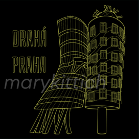 танцующий дом линейная иллюстрация