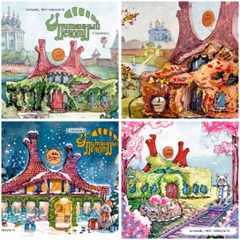 Иллюстрации для открыток для кафе «Упитанный енот»