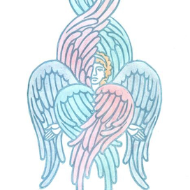 Серафим (линогравюра, акварель)