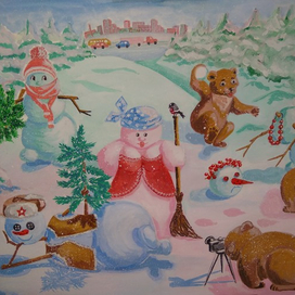 Новогодняя сказка. Снеговики и три медведя.