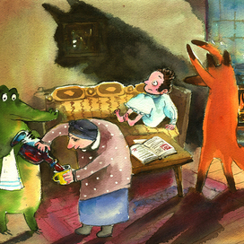 Лис рассказывает сказки Пушкину, пока няня занята