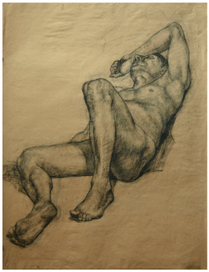 Натурщик лежа в ракурсе