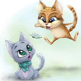 Котята и стрекоза